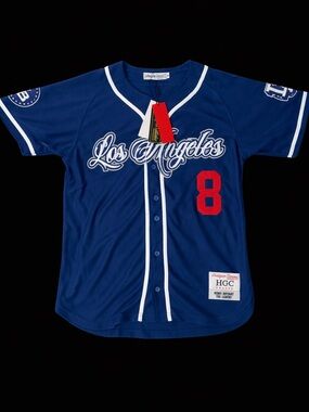 Kobe Bryant Nostalgia Los Angeles Navy Blue Baseball Jersey with Red Number
